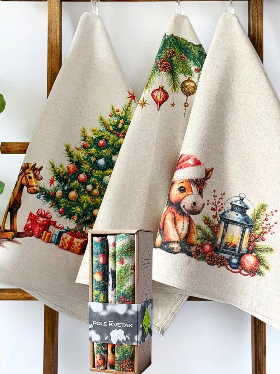 Подарочный набор кухонных полотенец лён НГ 2026 Лошади