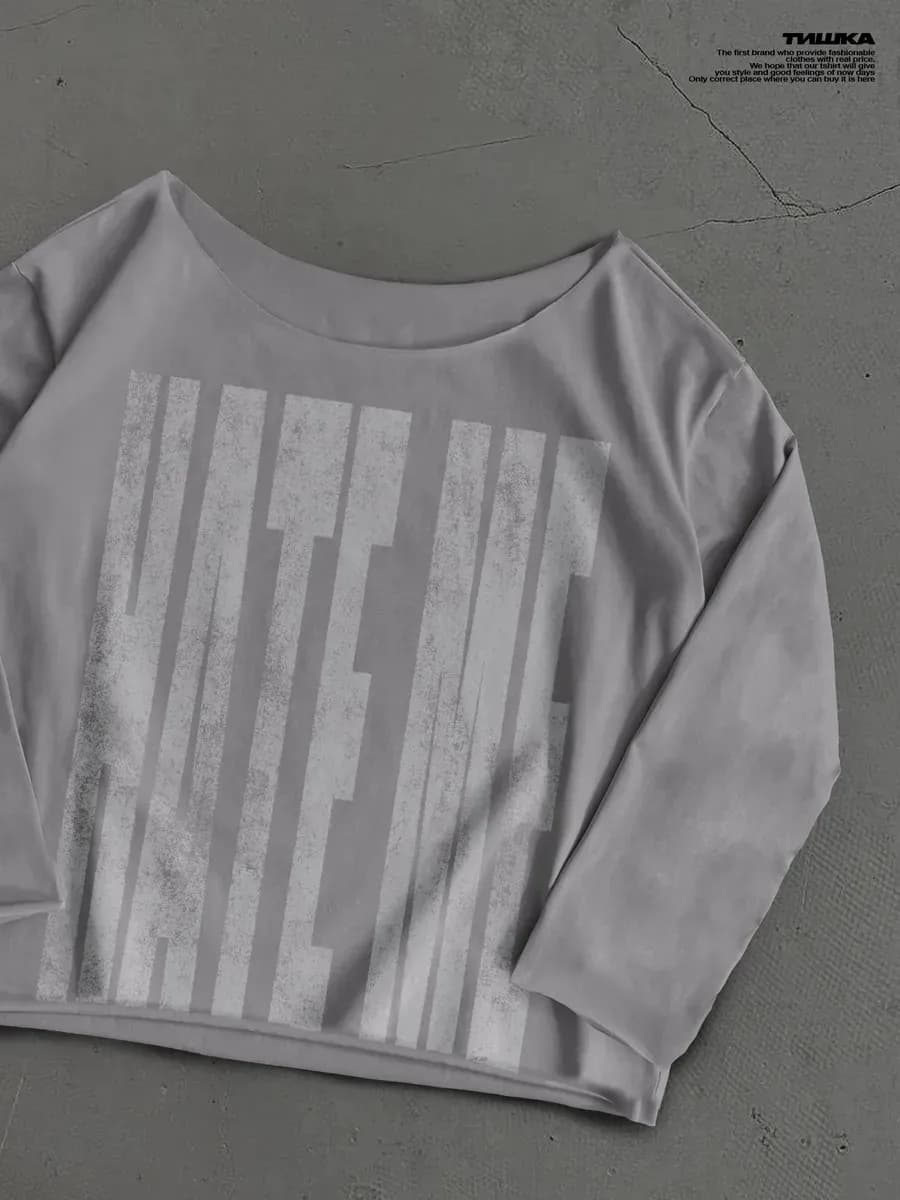 Оверсайз лонгслив с необработанными краями с принтом гранж