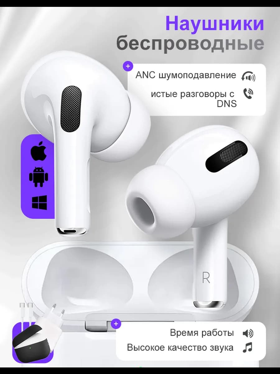 Наушники беспроводные с микрофоном и с шумоподавлением