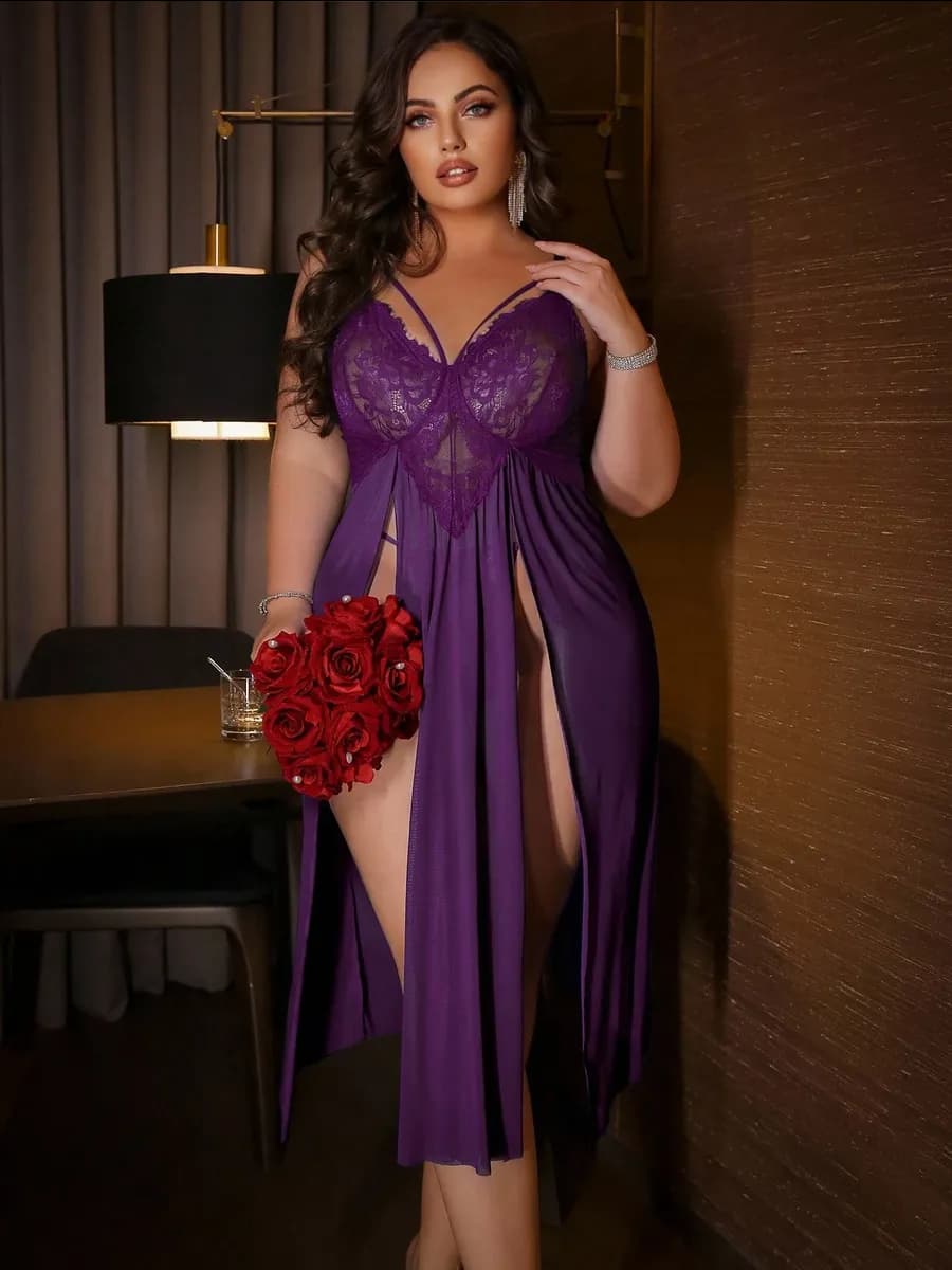 Неглиже для полных женщин фиолетовое