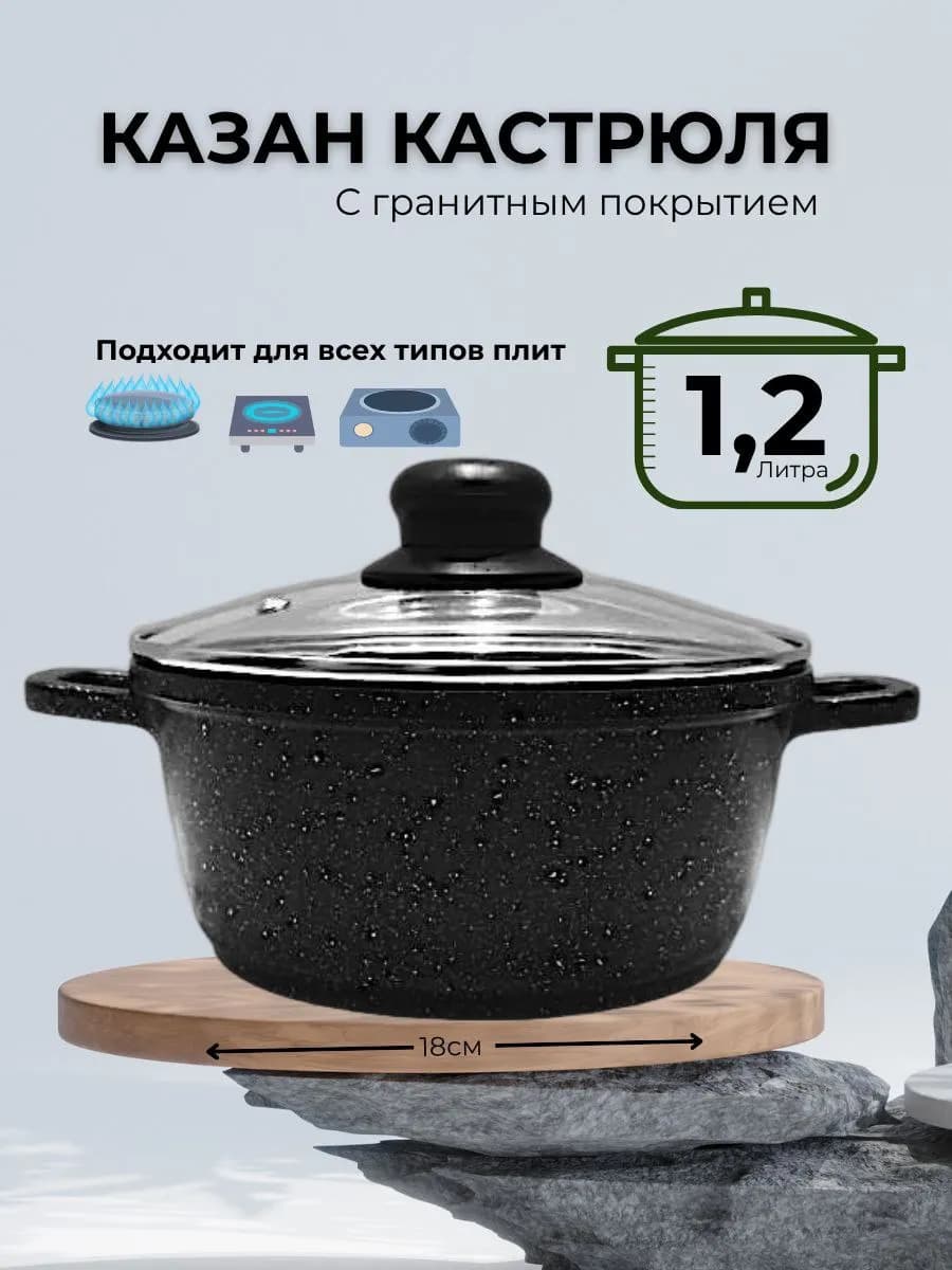 Кастрюля 1.2 л с антипригарным мраморным покрытием
