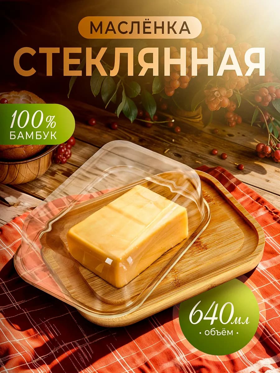 Масленка для масла и сыра деревянная с крышкой