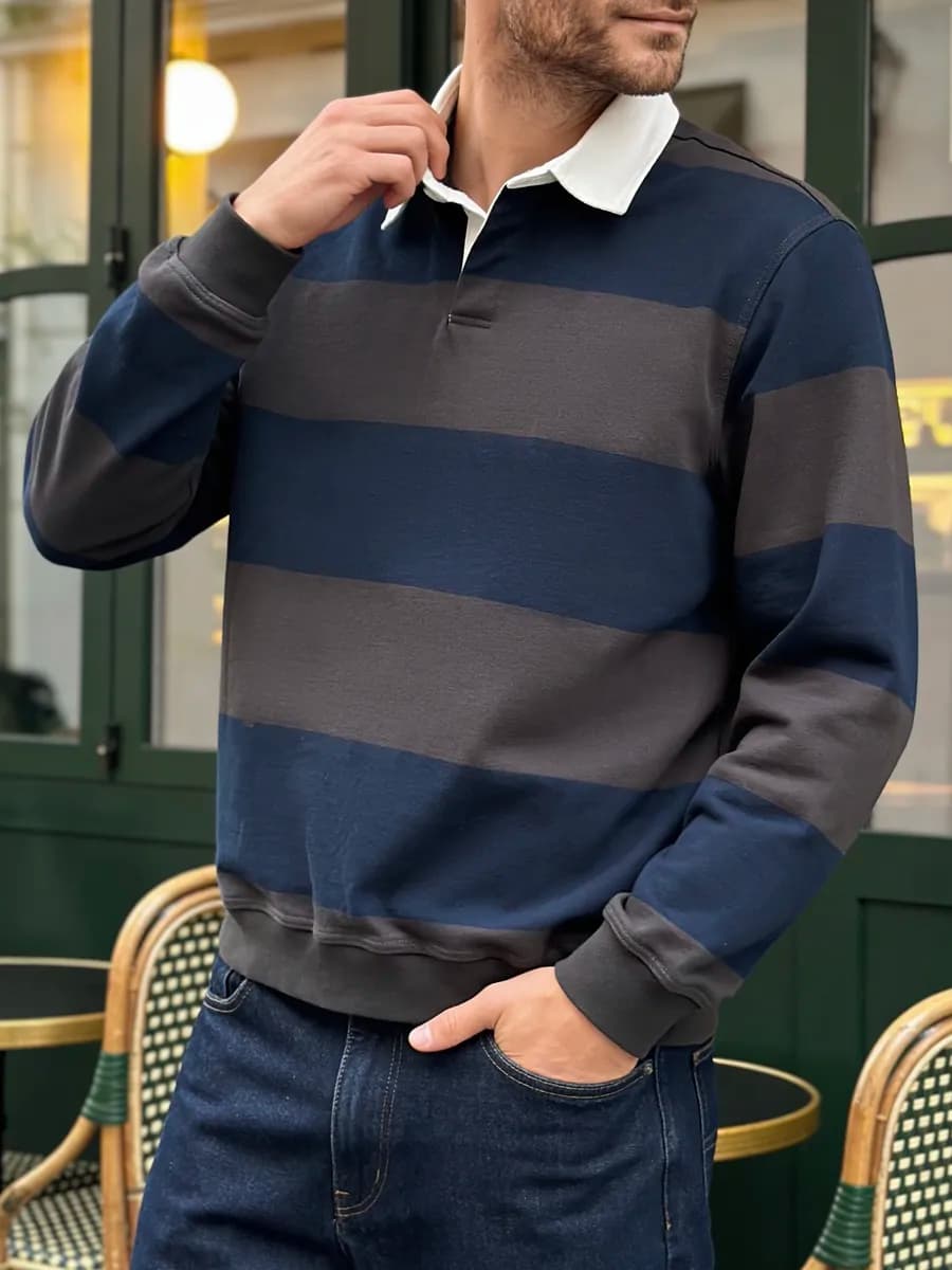 Джемпер поло с длинным рукавом свитер в полоску