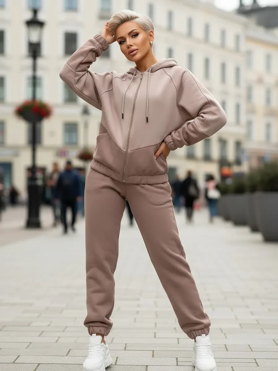 Костюм спортивный на молнии худи с джоггерами теплый