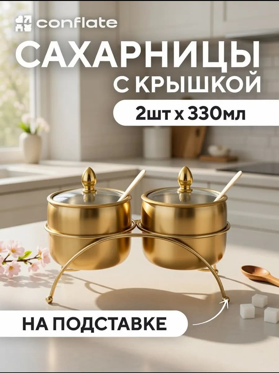 Сахарница и солонка с крышкой и ложкой металлические