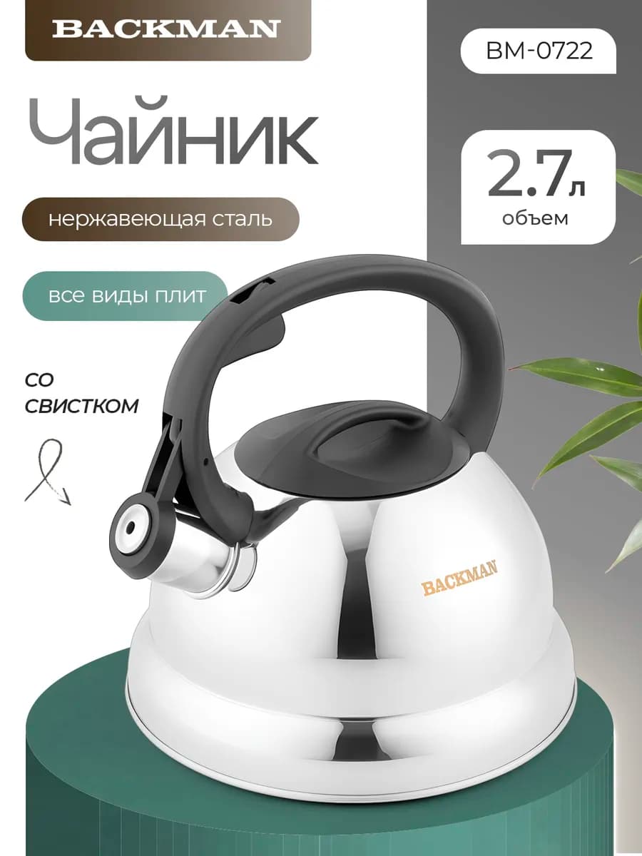 Чайник для плиты со свистком из нержавеющей стали 3 л