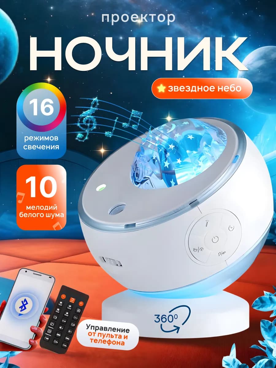 Ночник проектор северное сияние с белым шумом