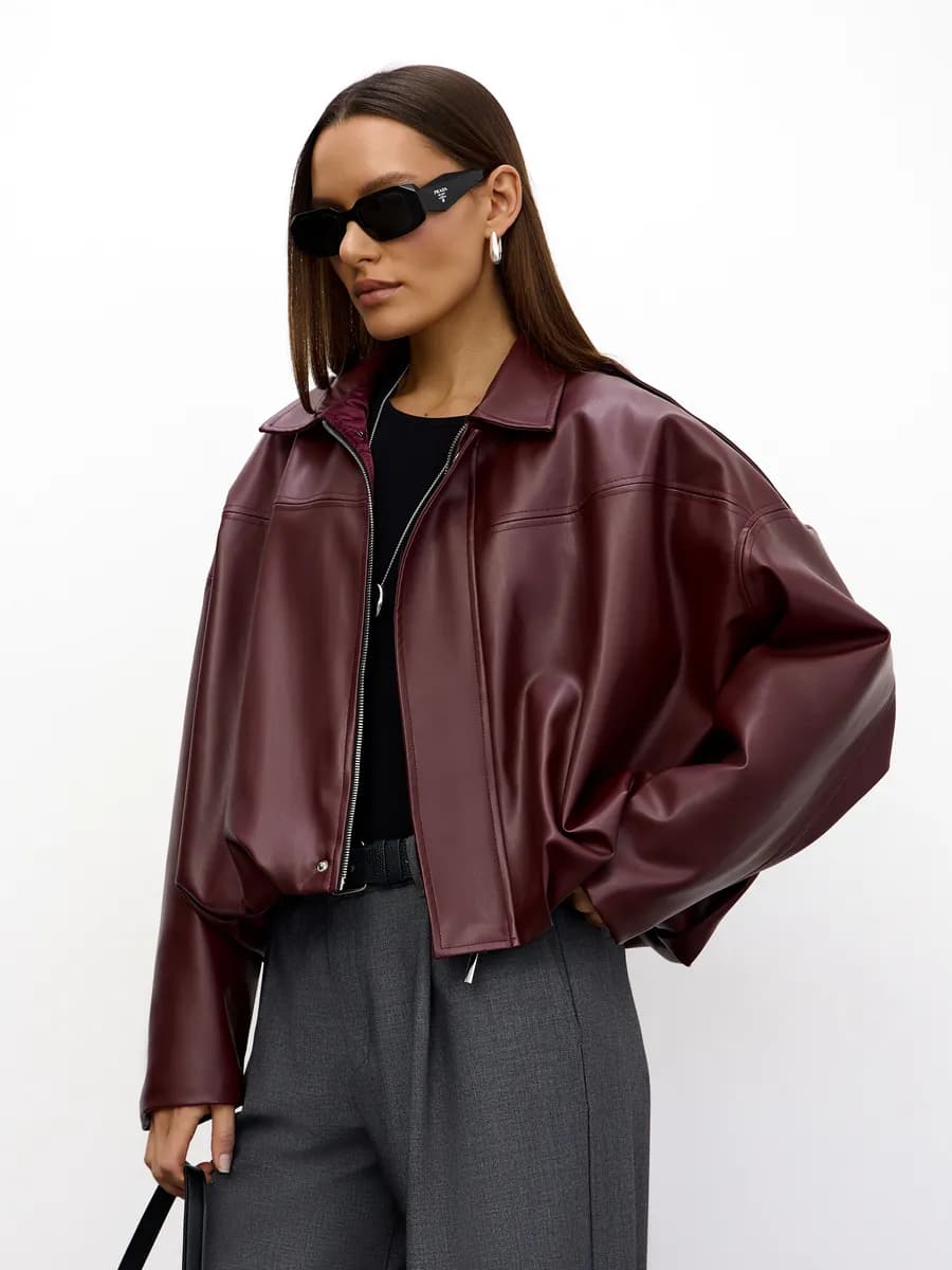 Кожаный бомбер утепленный