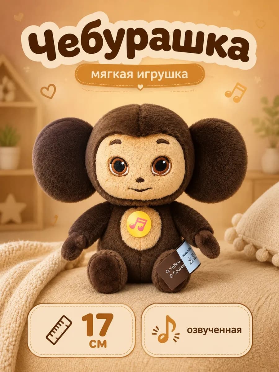 Мягкая озвученная игрушка Чебурашка 17 см