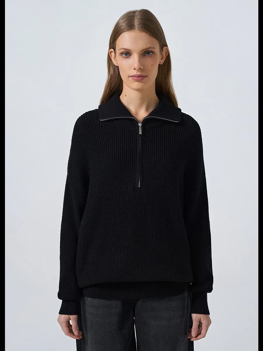 Джемпер черный с воротником на молнии - фото 1