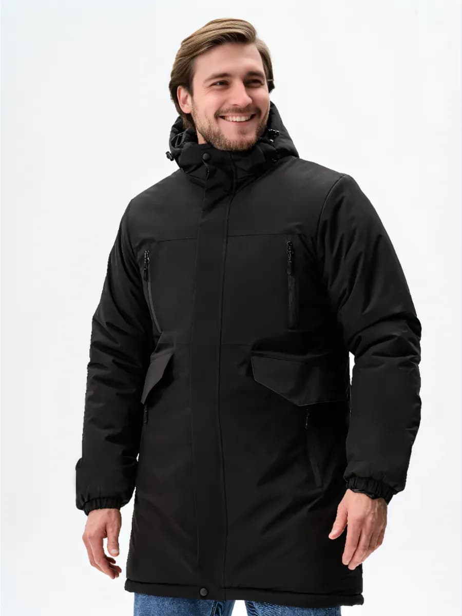 Куртка зимняя удлиненная с капюшоном пуховик