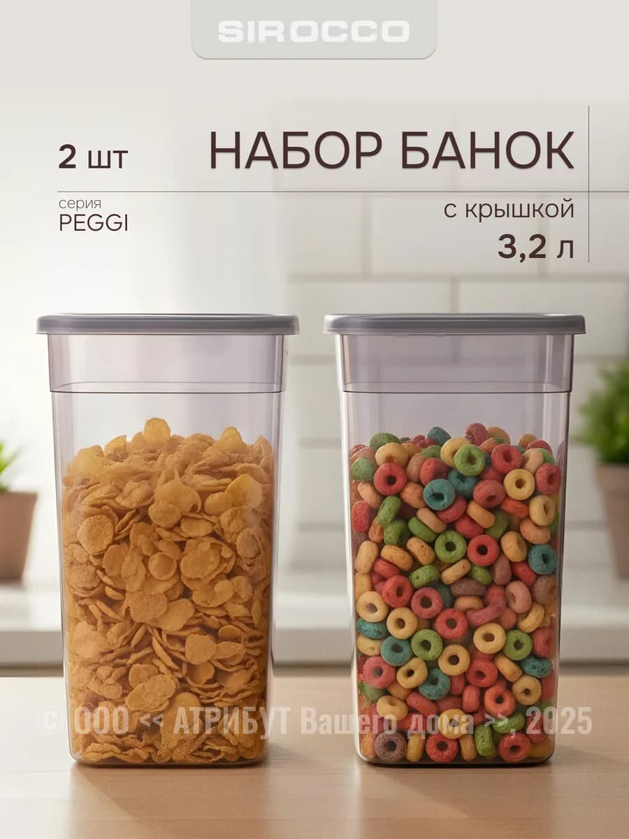 Банка для сыпучих продуктов набор 2 штуки 3,2 л