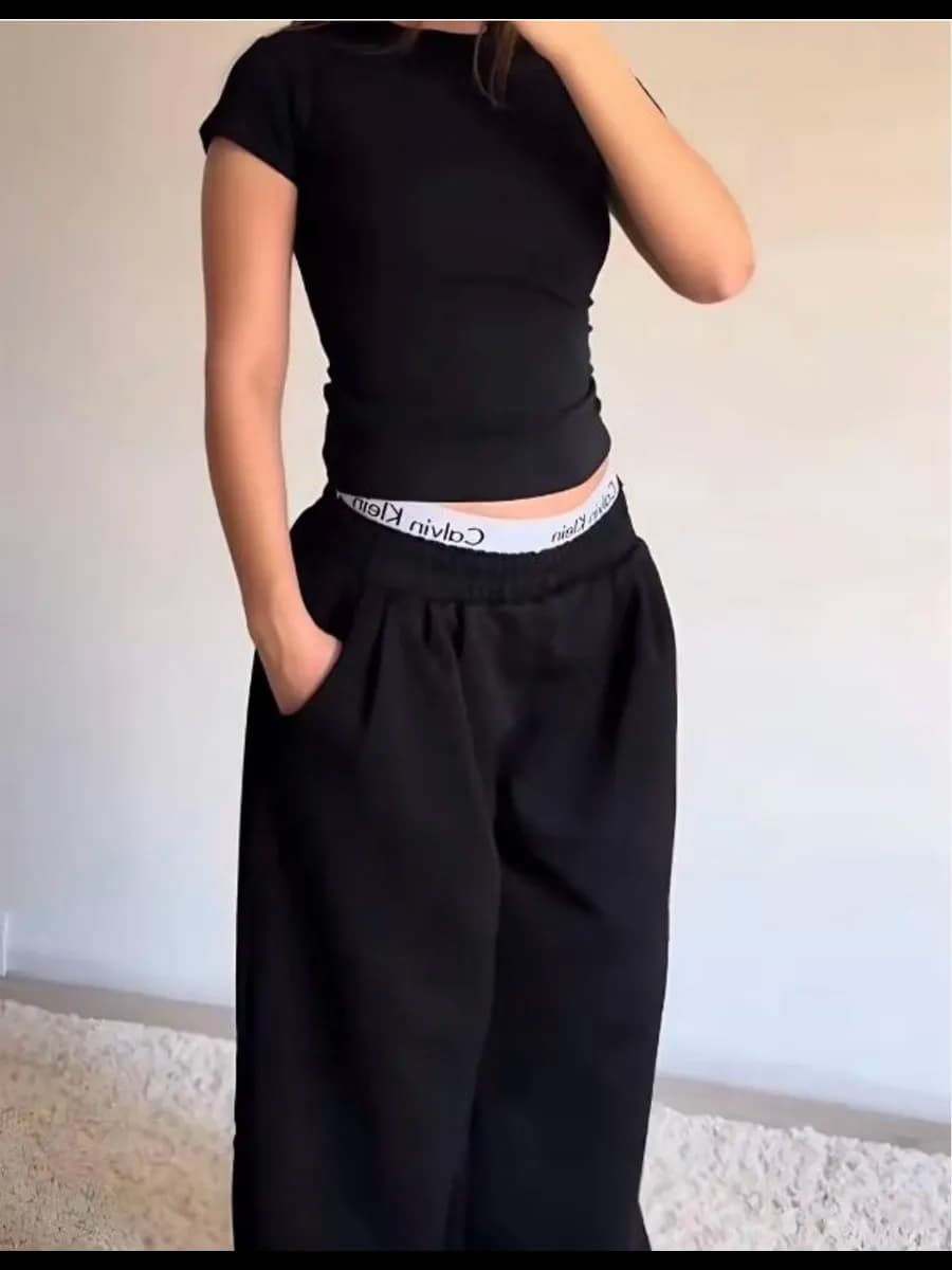 Широкие брюки на резинке, трендовые, стильные