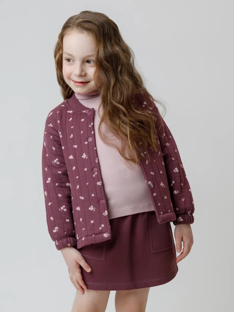 Стеганый бомбер для девочек на кнопках