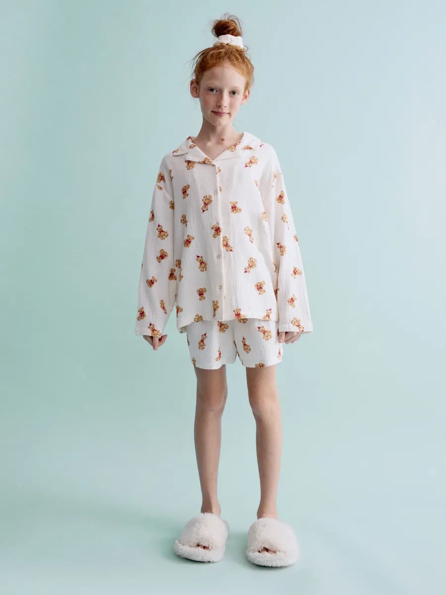 Пижама из муслина с рубашкой и шортами