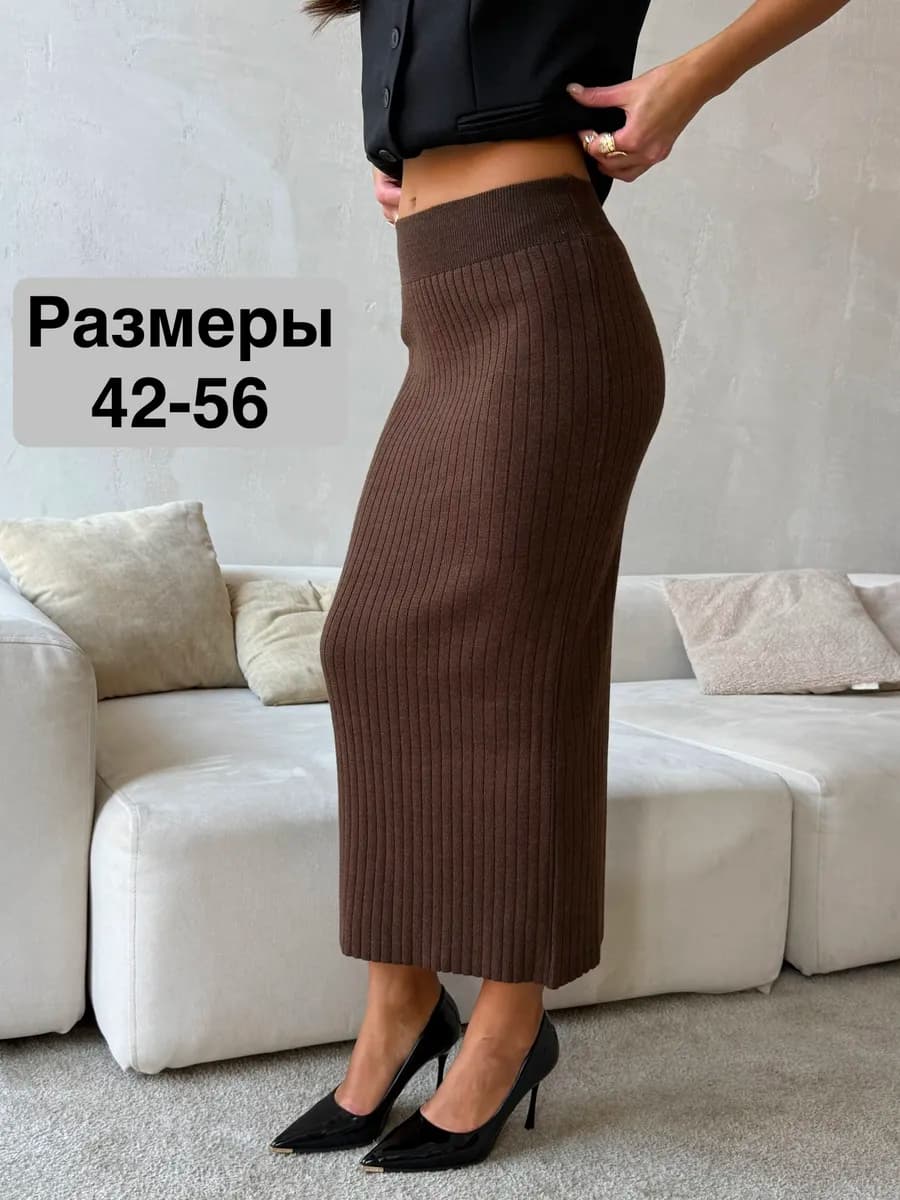 Юбка лапша вязаная теплая миди - фото 1