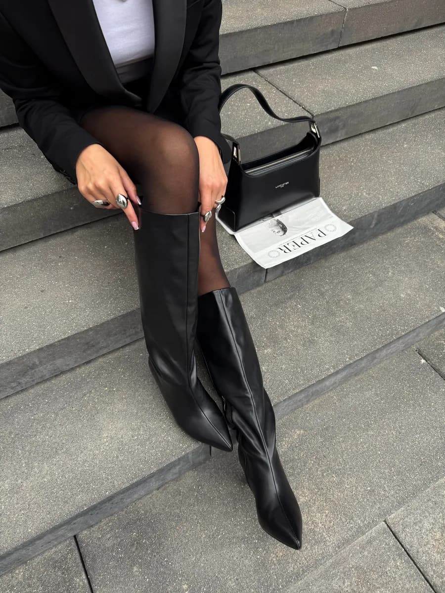 Сапоги демисезонные высокие трубы с острым носом - фото 1