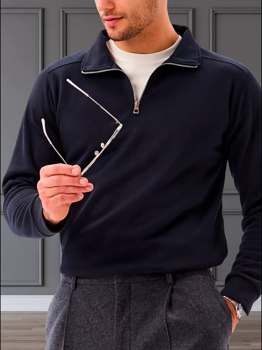 Джемпер мужской теплый на молнии с горлом больших размеров