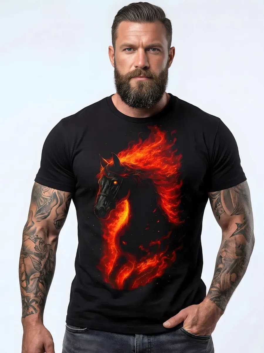 Футболка хлопковая с принтом Конь огненный
