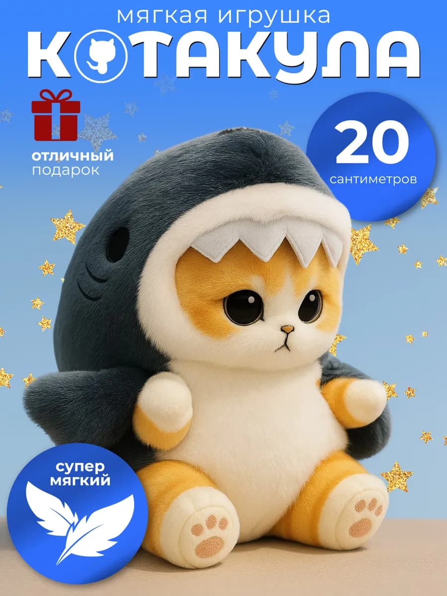Мягкая игрушка Котакула 20 см кот в костюме акулы