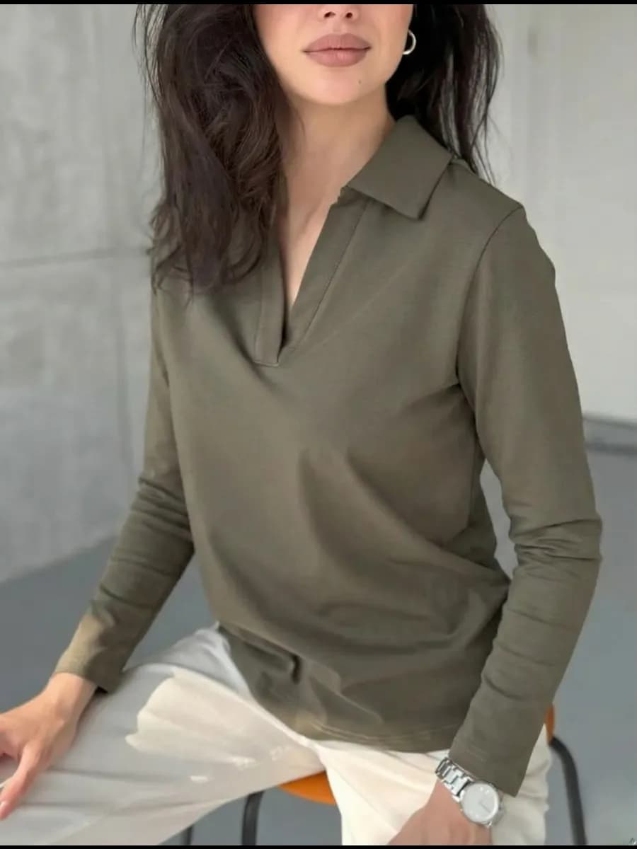 Лонгслив поло базовый однотонный с вырезом