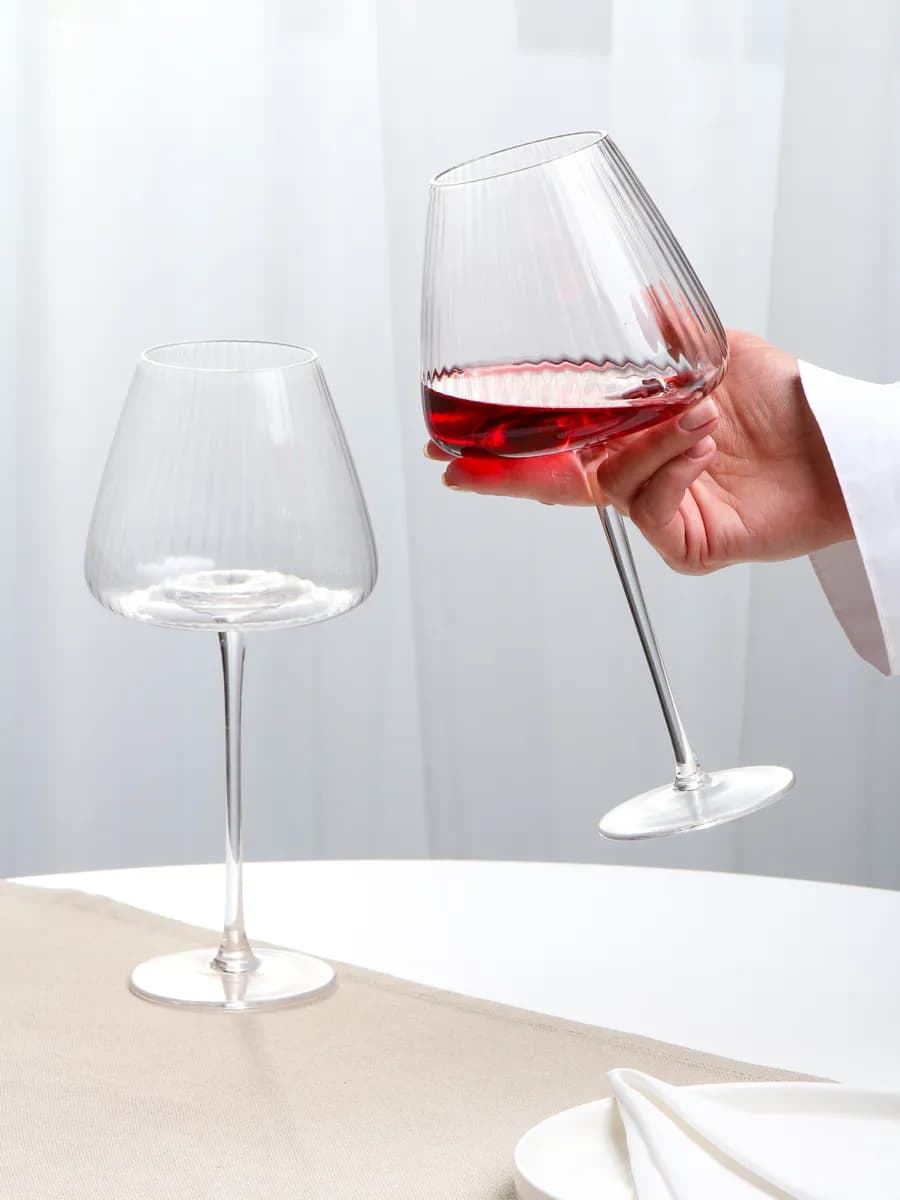 Бокалы рифленые для вина 750 мл, 2 шт, прозрачное стекло