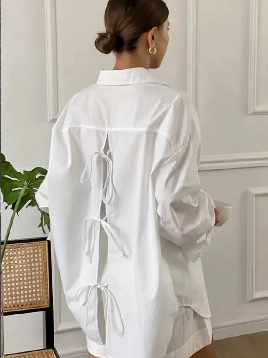 Рубашка оверсайз на завязках сзади молодежная