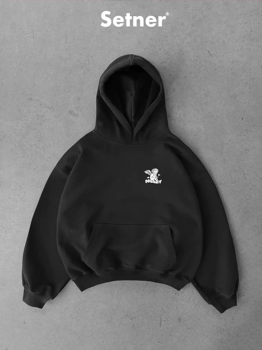 Худи оверсайз с принтом и капюшоном