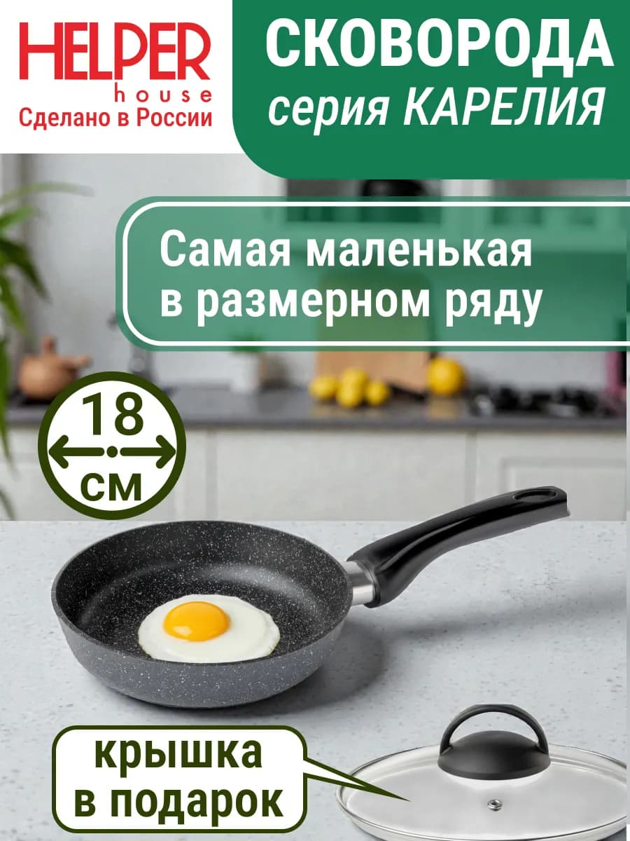 Сковорода антипригарная с крышкой 18 см глубокая маленькая