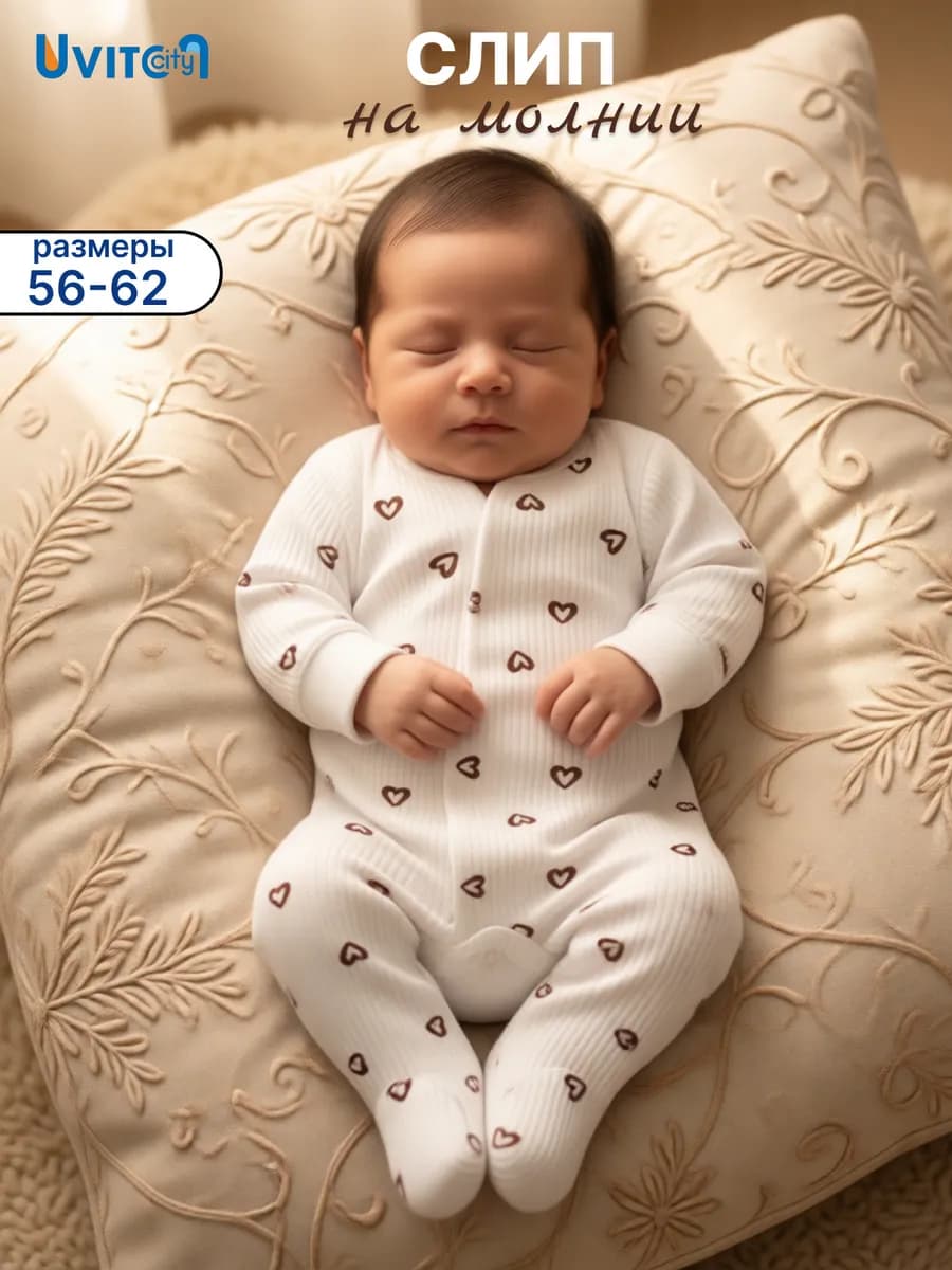 Комбинезон нательный для новорожденных на молнии