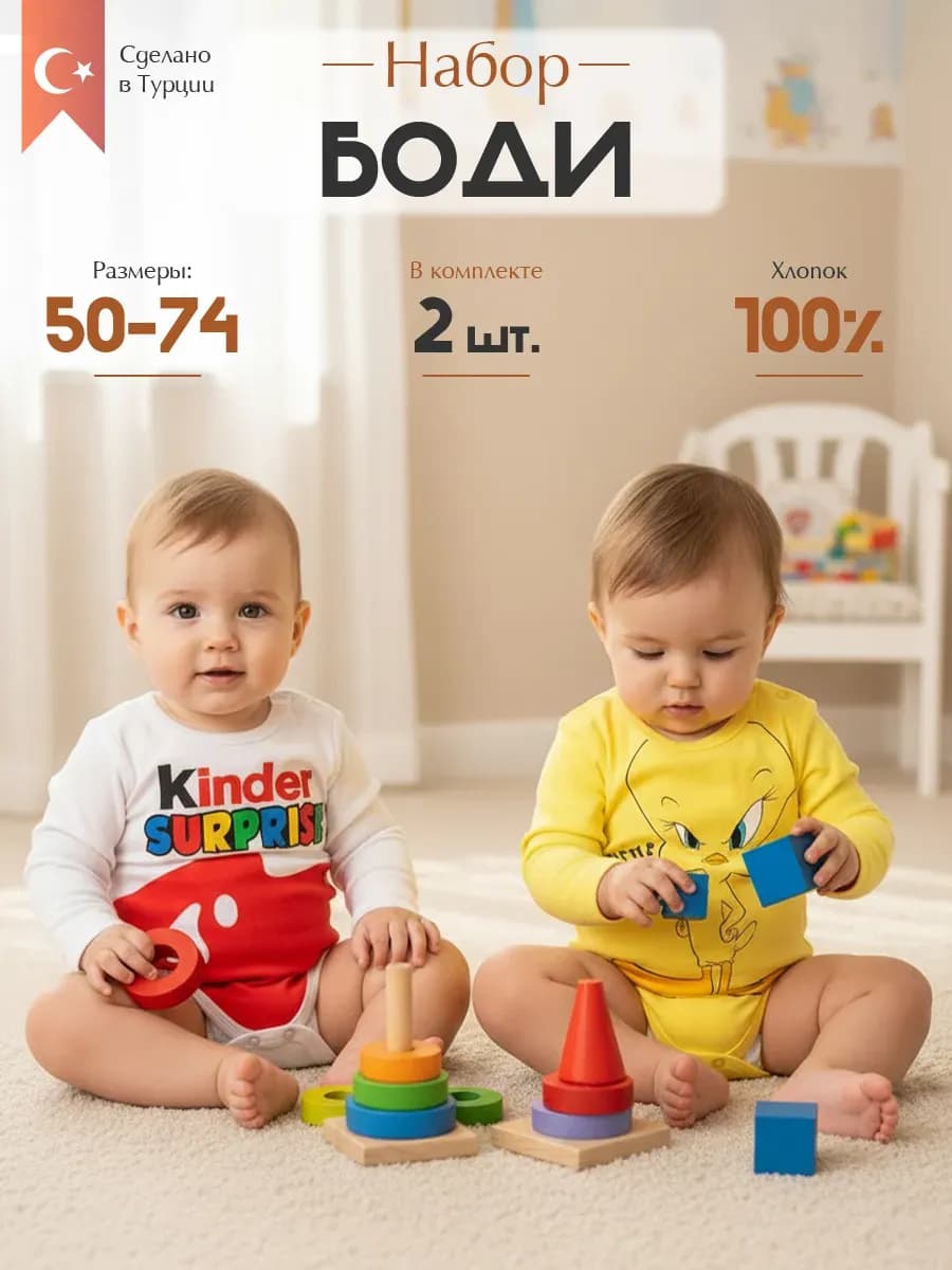 Боди киндер сюрприз для новорожденных малышей 2 шт