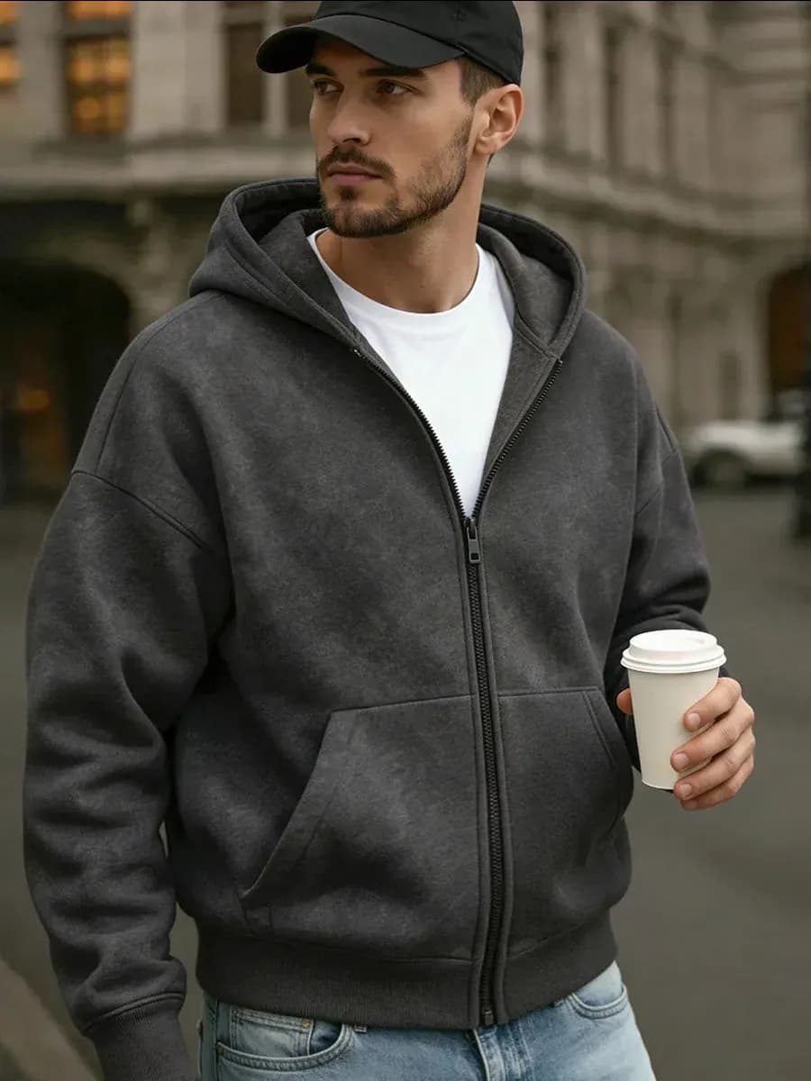 Удлиненное базовое оверсайз зип худи с начесом