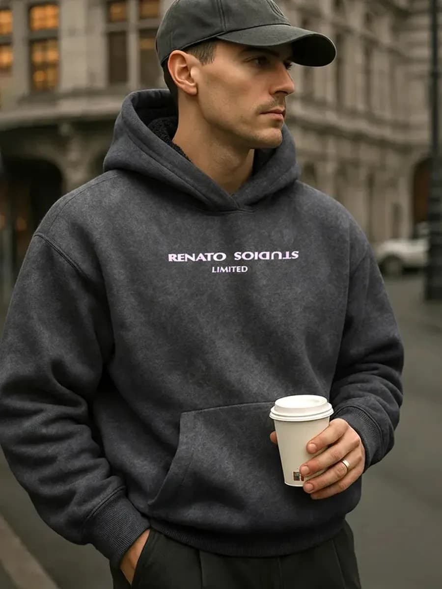 Худи оверсайз с капюшоном и начесом с принтом