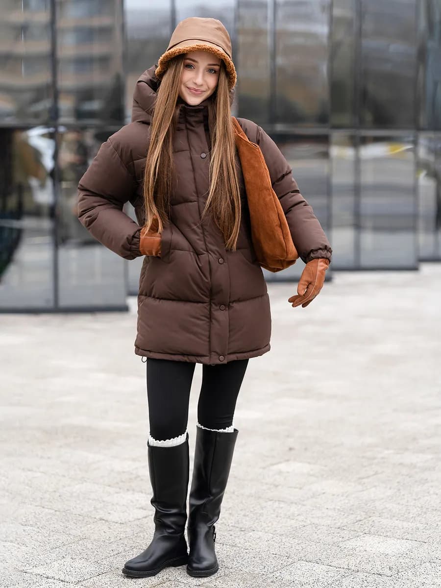 Куртка зимняя для девочки до колена пуховик - фото 1