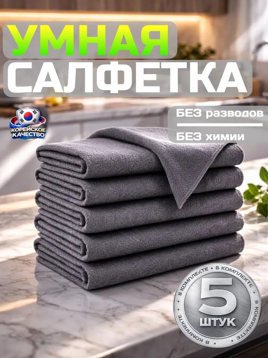 Умные салфетки для стекол и зеркал без разводов
