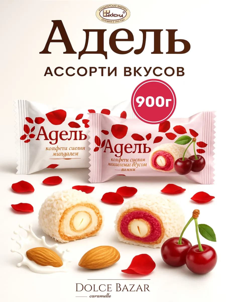 Конфеты Адель с миндалем ассорти 900 гр