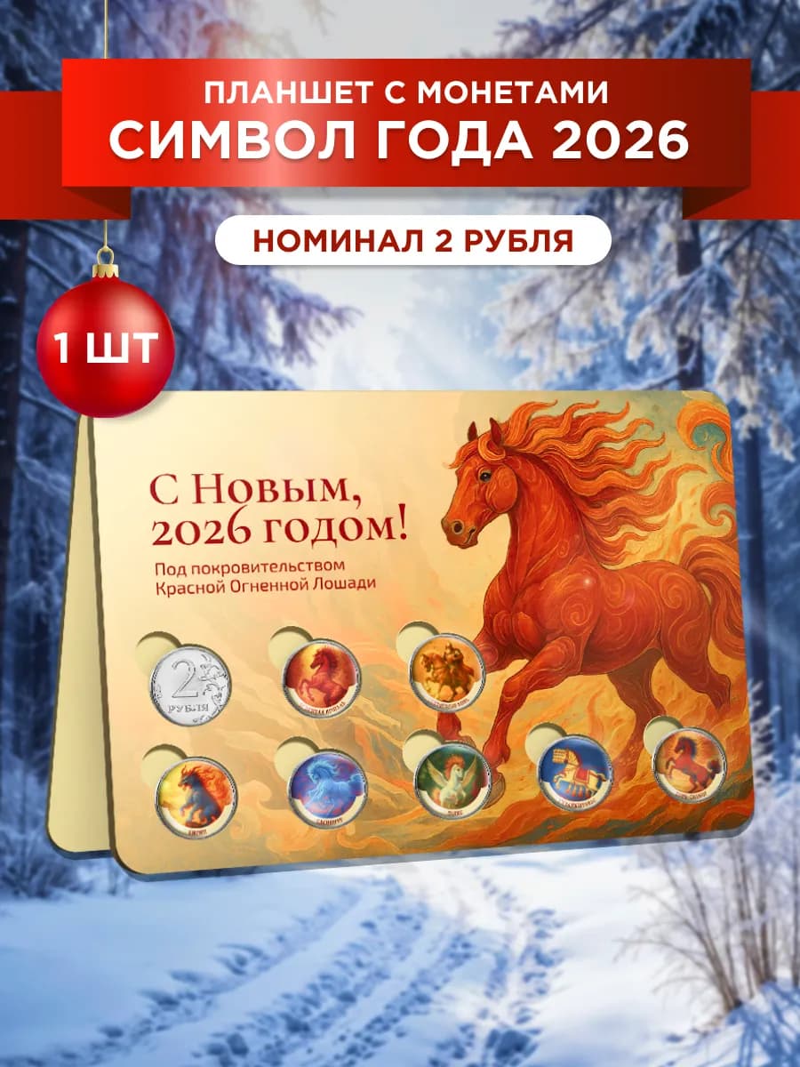 Монеты Лошадь символ года 2026 номинал 2 рубля