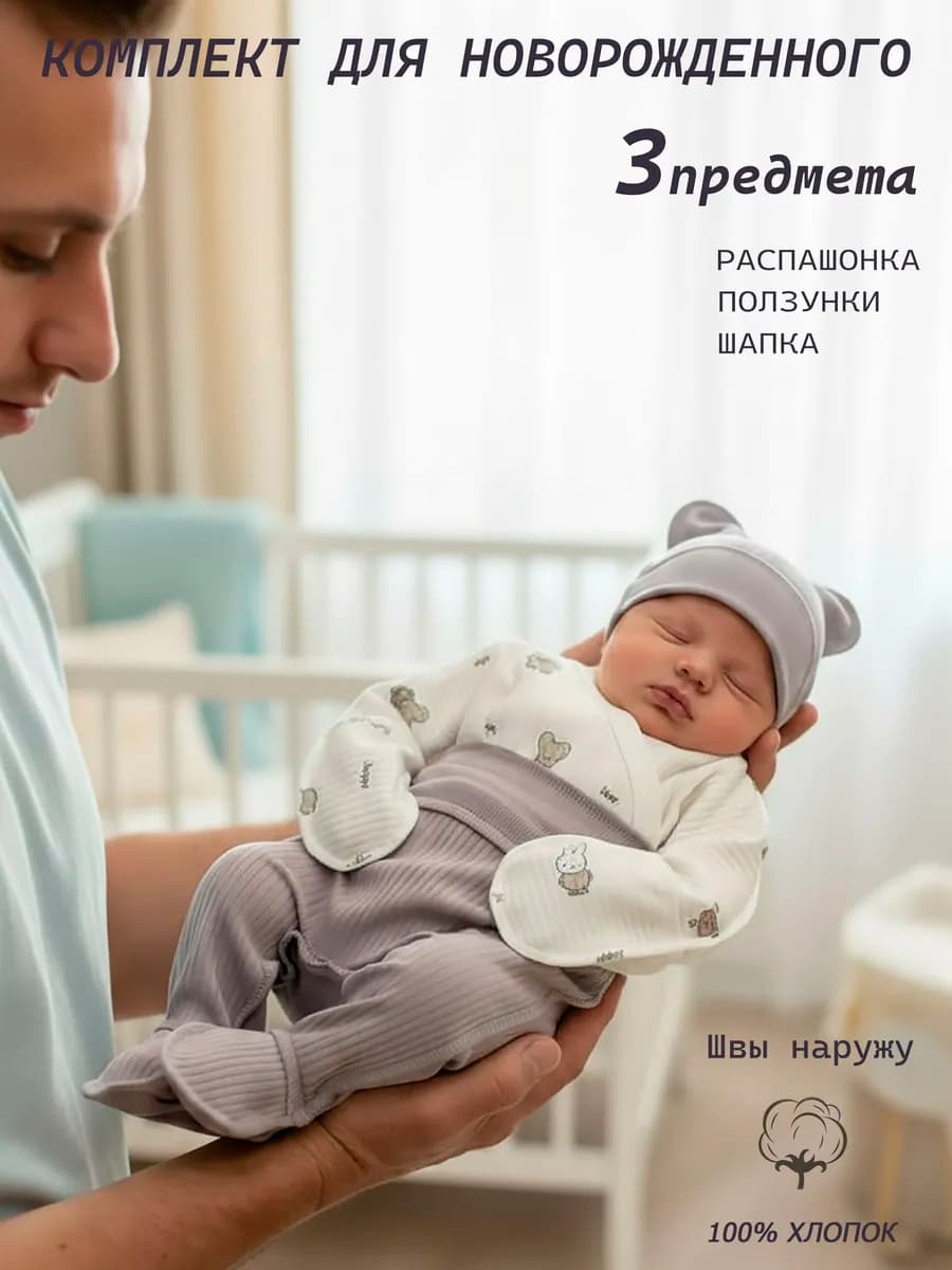 комплект нательный для новорожденного из трех предметов
