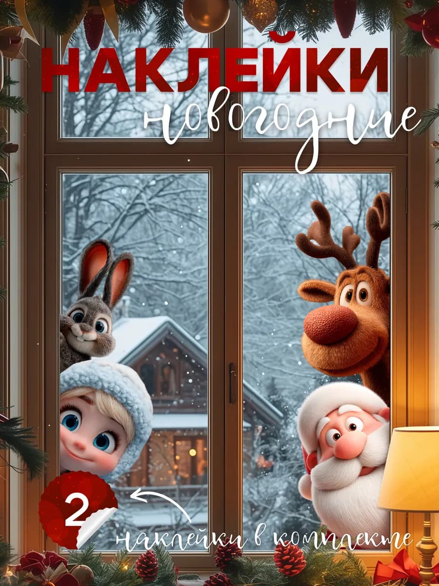 Наклейки новогодние для дома на окна и стену 2026 дед мороз