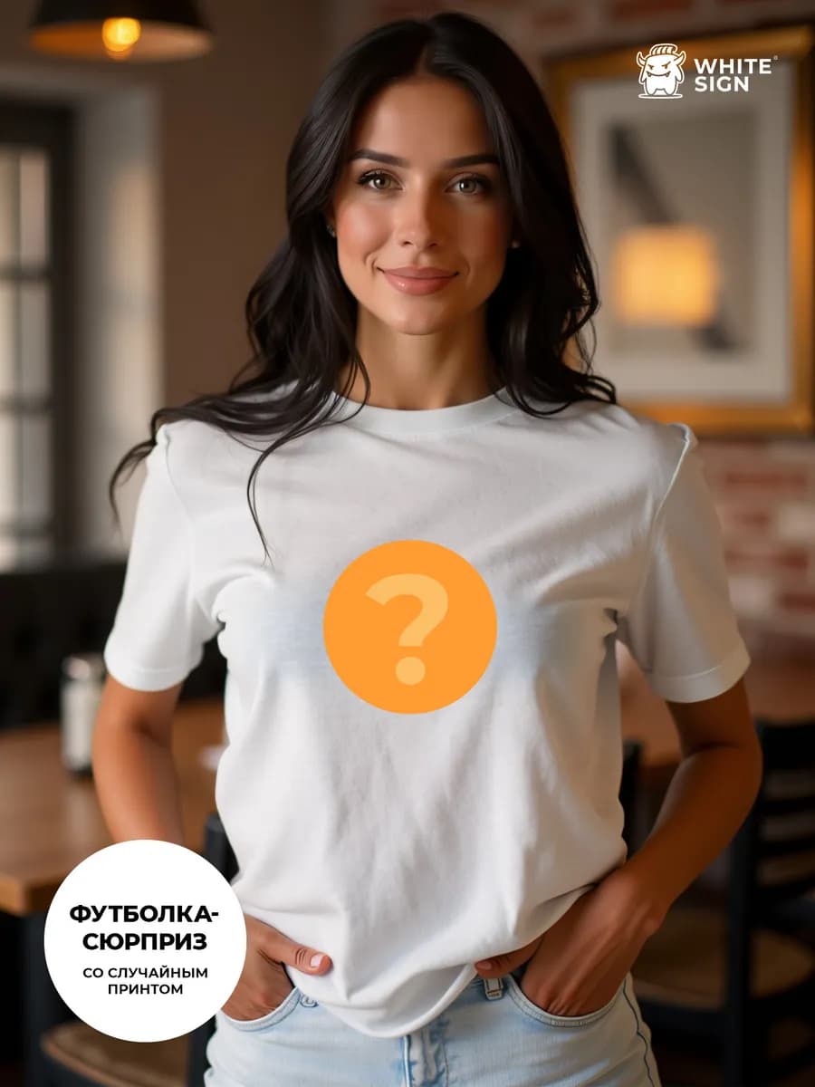 Футболка-сюрприз женская белая со случайным принтом хлопок