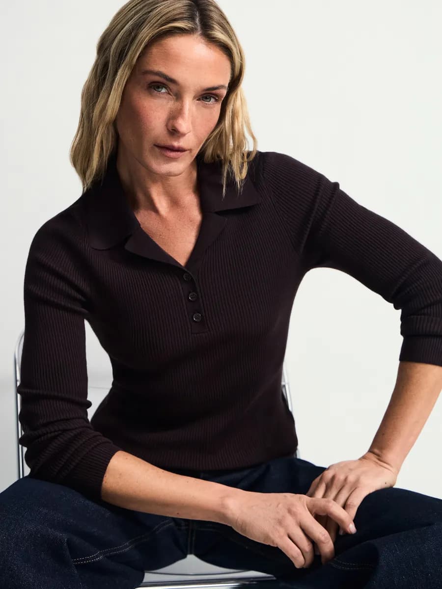 Джемпер поло тонкий вязаный с длинным рукавом