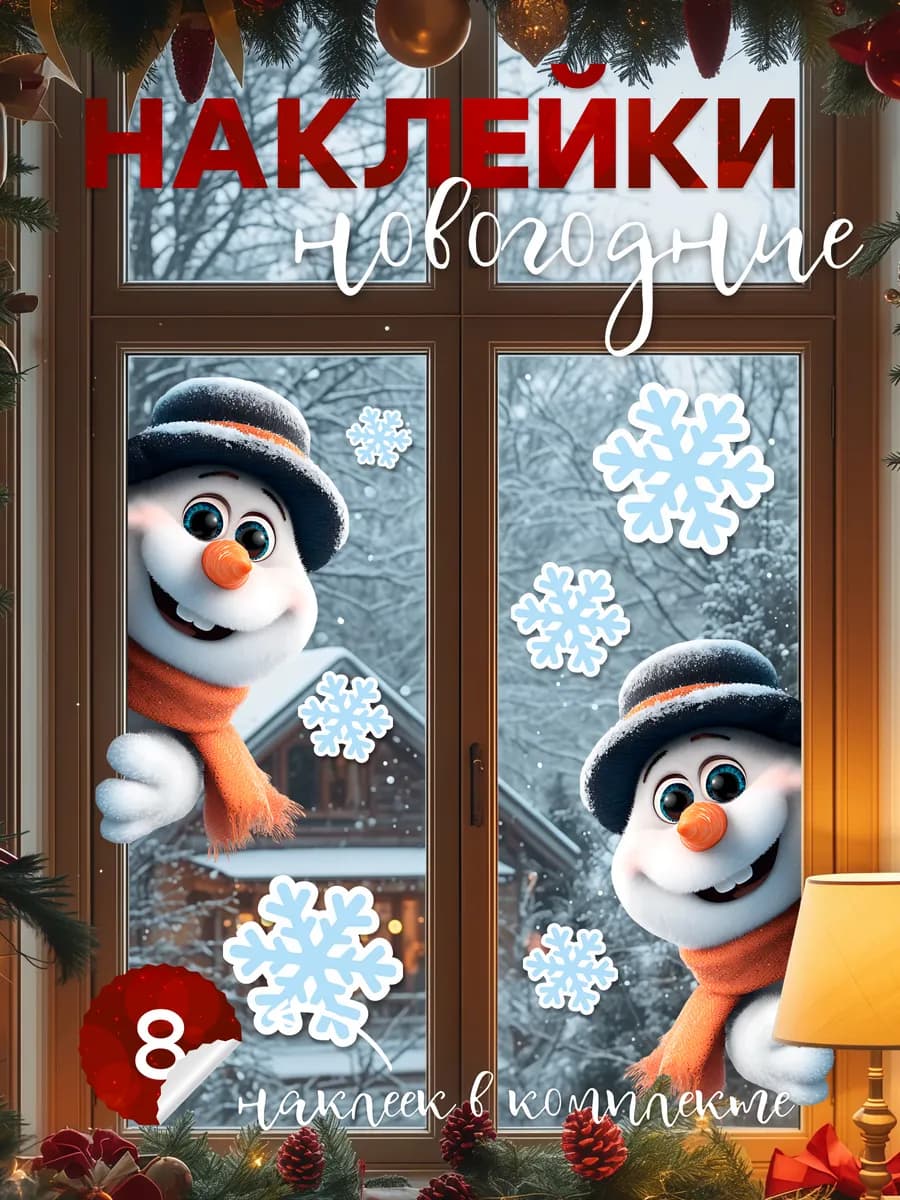 Наклейки новогодние для дома на окна и стену 2026