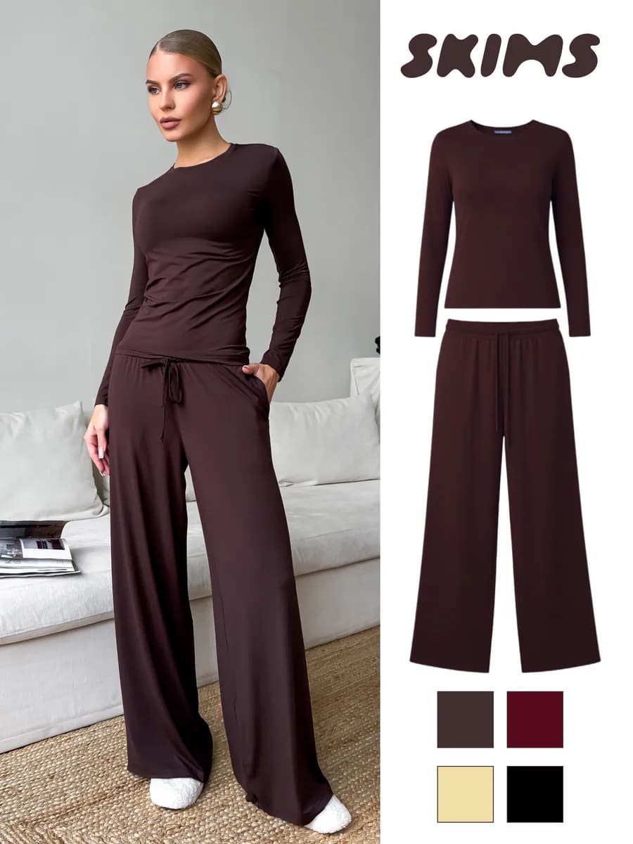 Костюм домашний вискоза в пижамном стиле skims