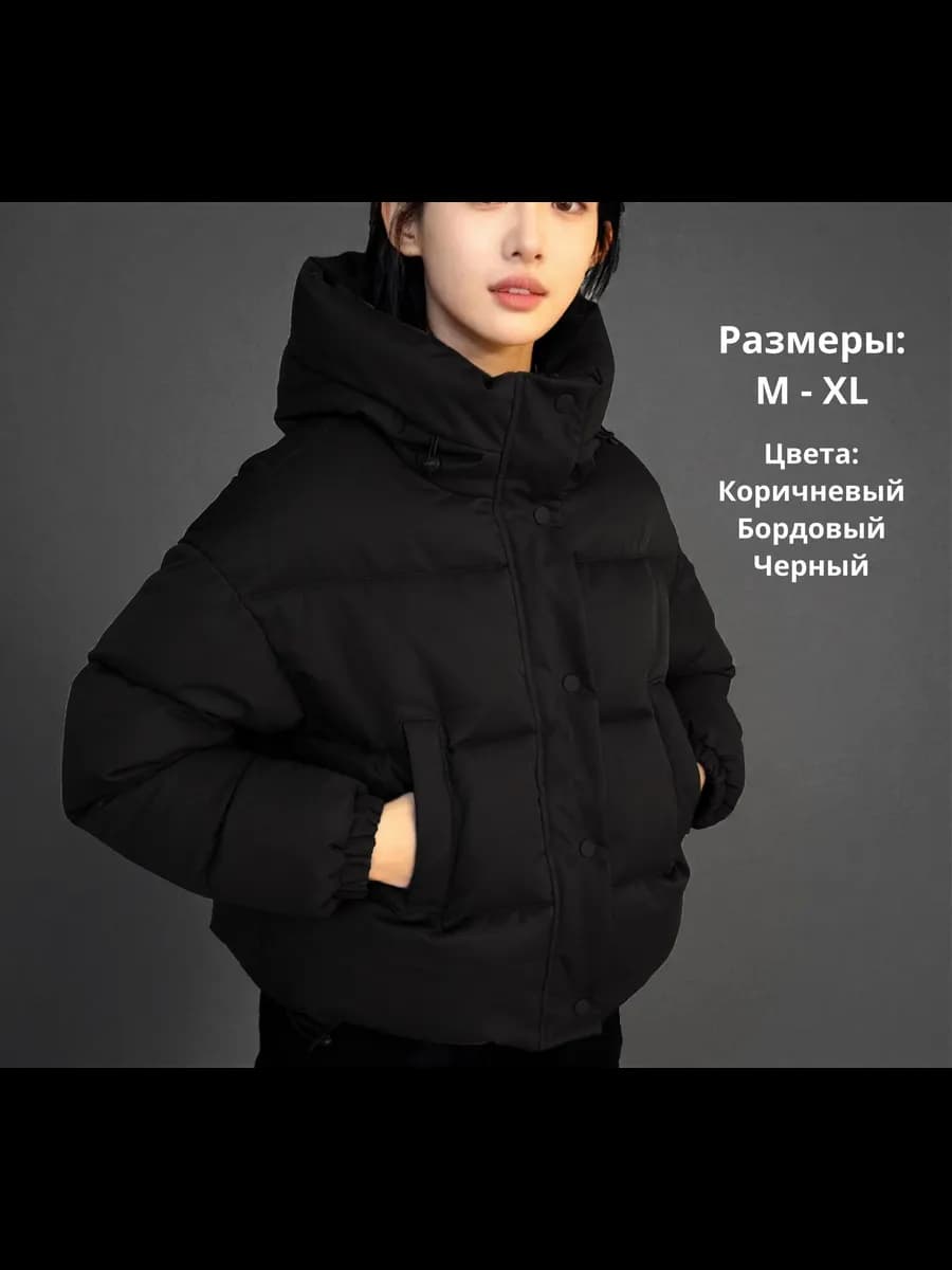 Куртка с капюшоном дутая укороченная демисезонная
