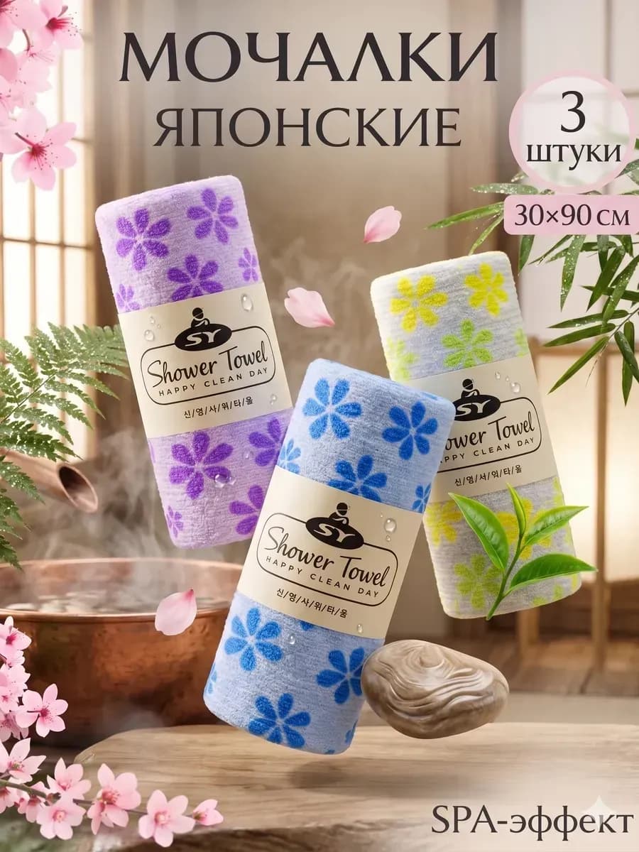 Мочалка японская для тела набор 3 шт