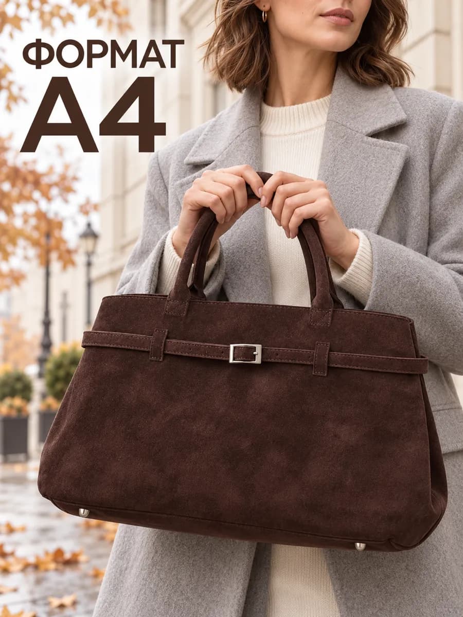 Сумка с ремнем замшевая коричневая А4 PREMIUM