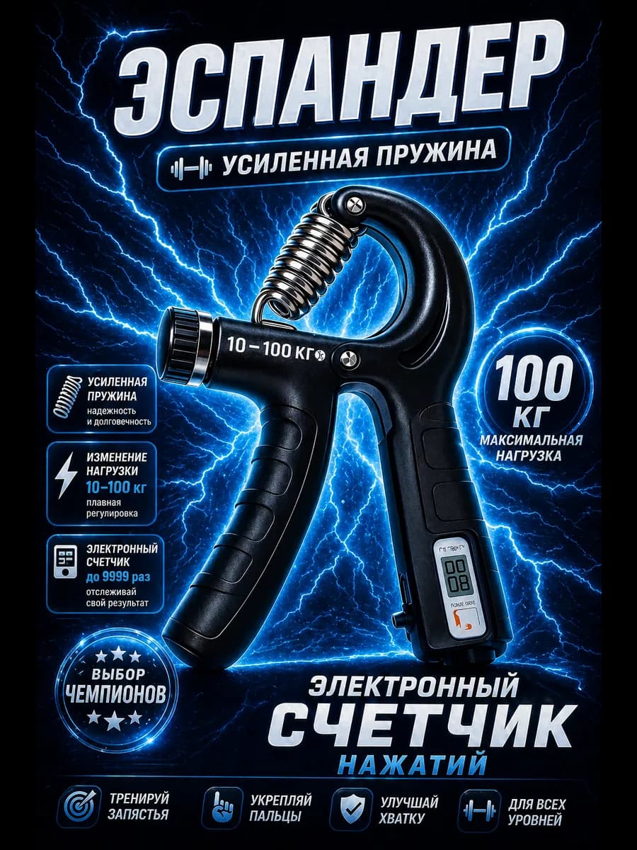 Эспандер кистевой 10-100 кг с электронным счетчиком