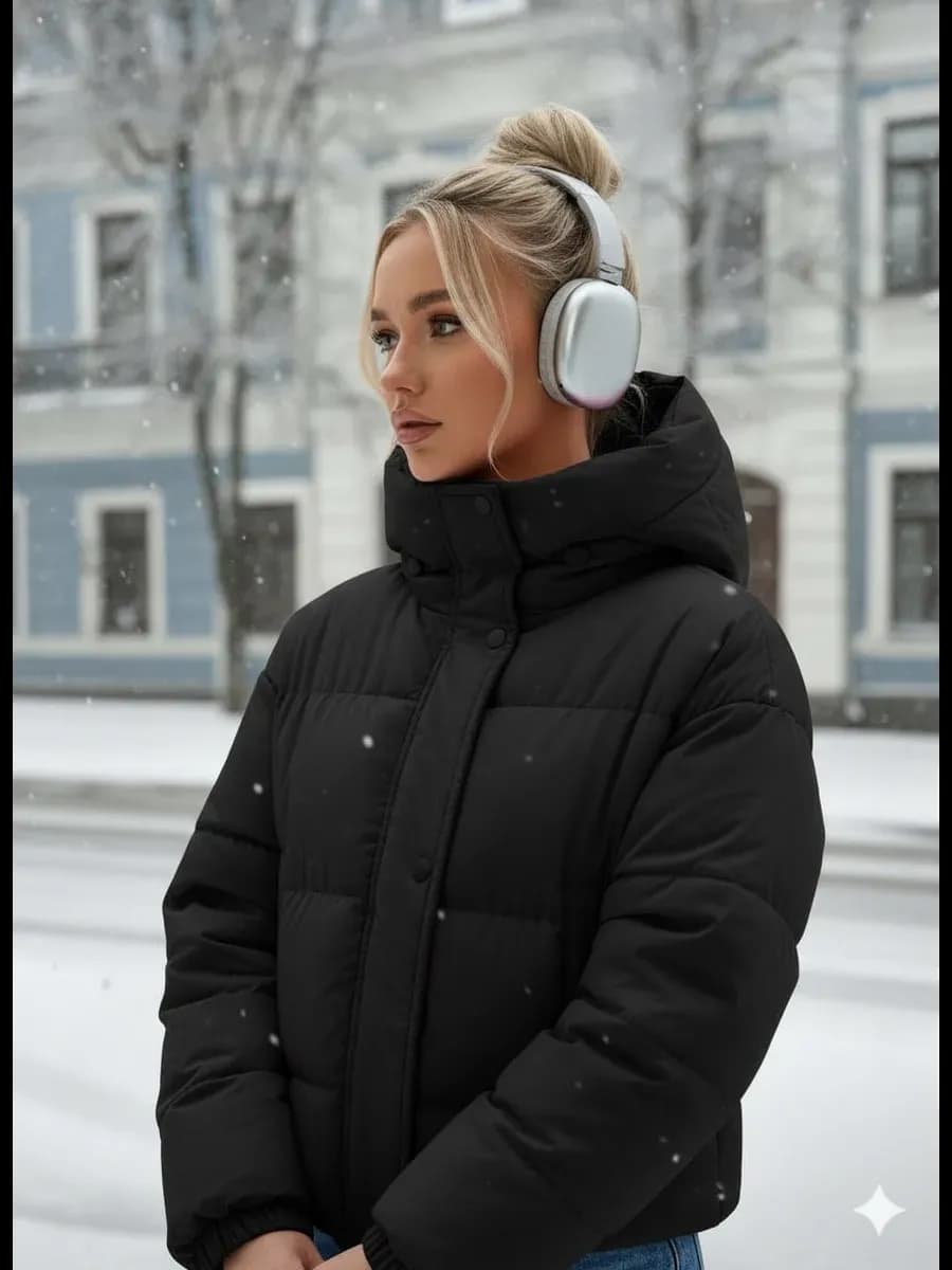 Куртка короткая зимняя с капюшоном