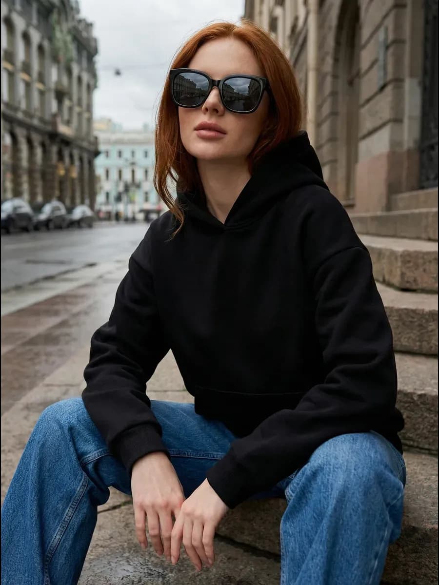 Худи оверсайз с капюшоном теплое с начесом