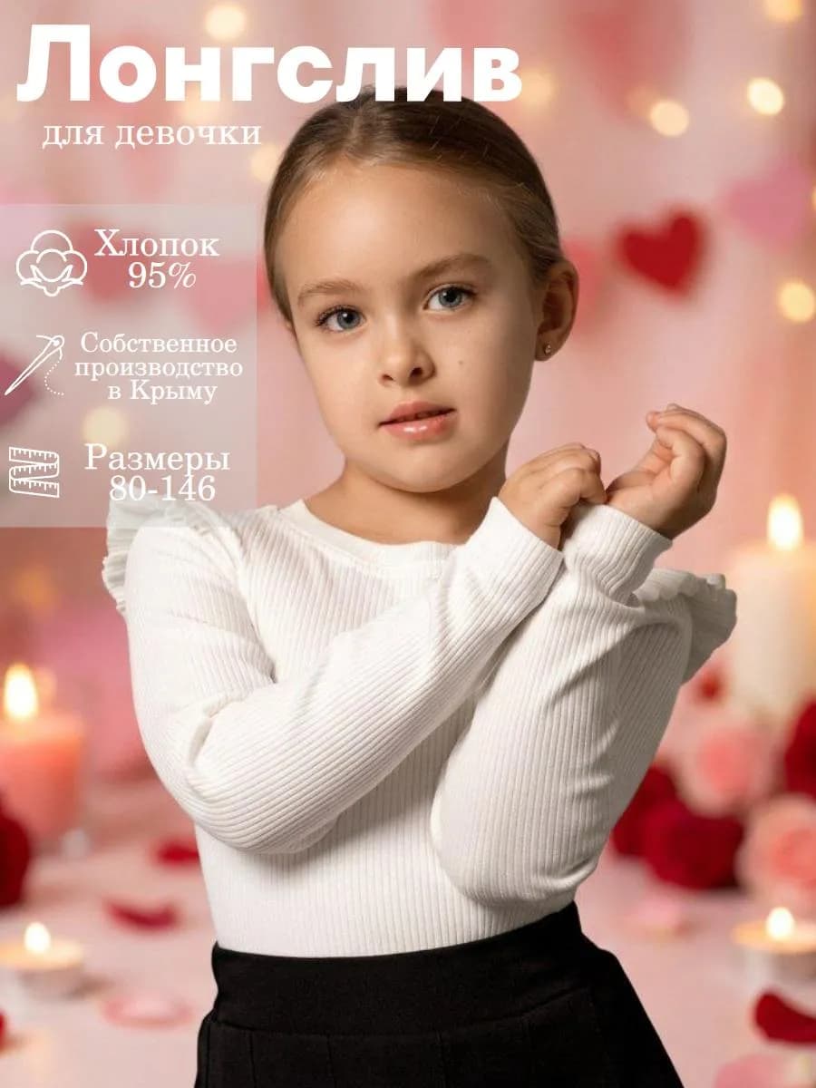 Лонгслив школьный с рюшками на плечах